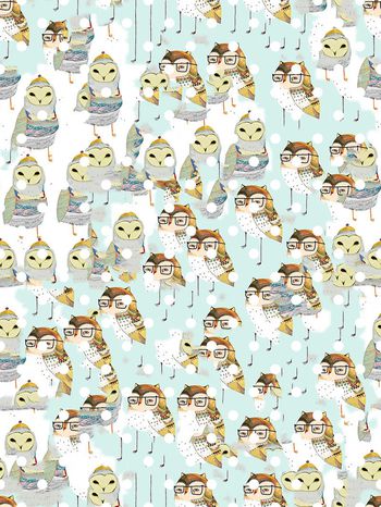 396969-复古多脚猫头鹰与圆点戏剧化荒诞图案