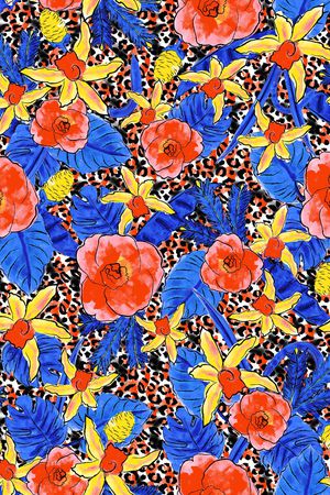 动物纹加鲜花印花华亿平台图片