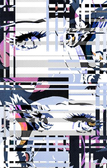 397665-欧美涂鸦波普漫画美女眼睛条纹网点女