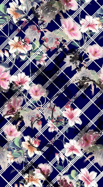 397894-网格水墨花卉 服装
