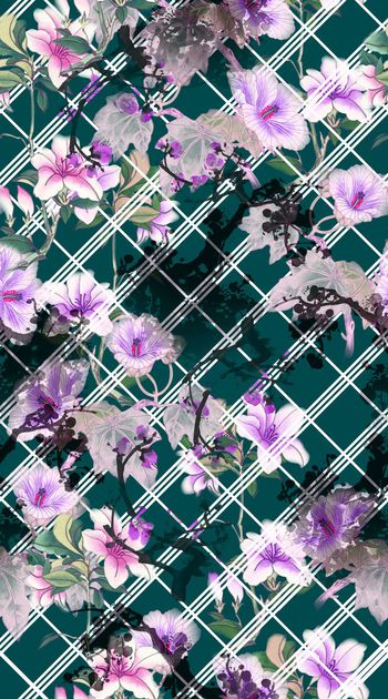 397895-网格水墨花卉 服装