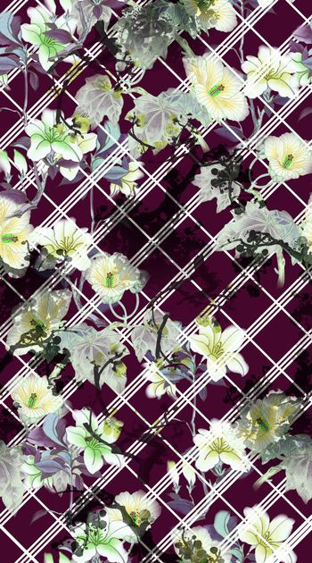 397896-网格水墨花卉 服装