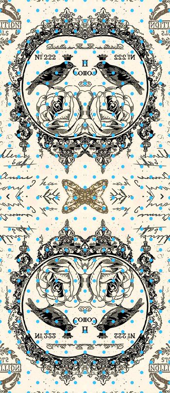 398303-复古花鸟花纹边框圆点女装连衣裙