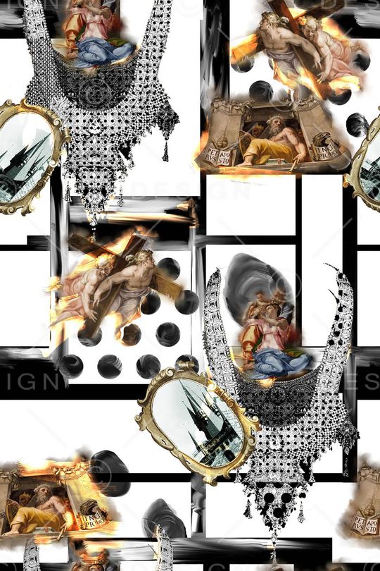 数码大牌宗教复古几何底纹印花华亿平台图片