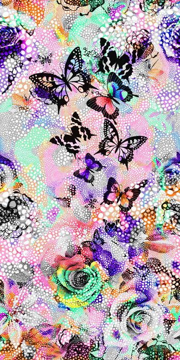 398608-抽象豹纹圆点蝴蝶花卉女装连衣裙旗袍