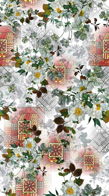 398879-民族图腾 油画花卉 服装