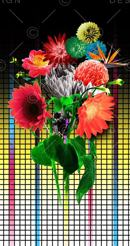 格子渐变底纹加大花印花华亿平台图片