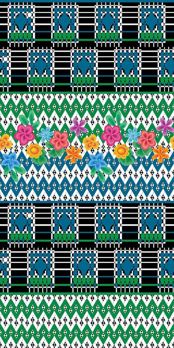 399086-软薄绸花朵撞色几何图形简笔花卉