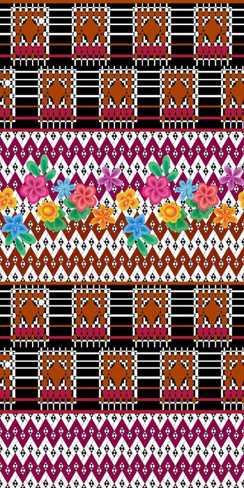 399087-软薄绸花朵撞色几何图形简笔花卉