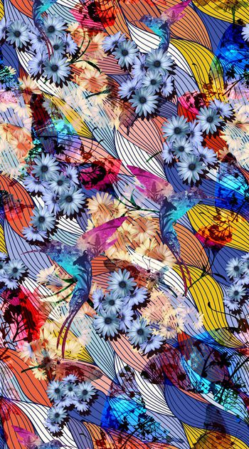 399248-蝴蝶风景剪影 拉丝线条 色彩 小雏