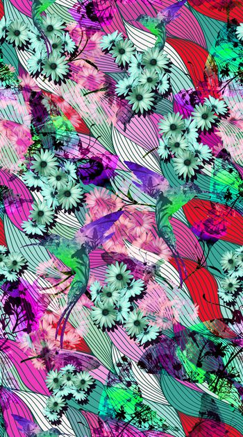 399249-蝴蝶风景剪影 拉丝线条 色彩 小雏