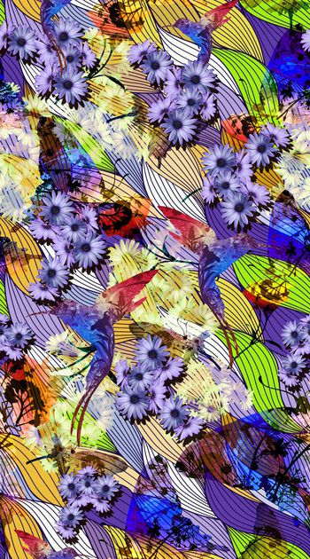 399250-蝴蝶风景剪影 拉丝线条 色彩 小雏