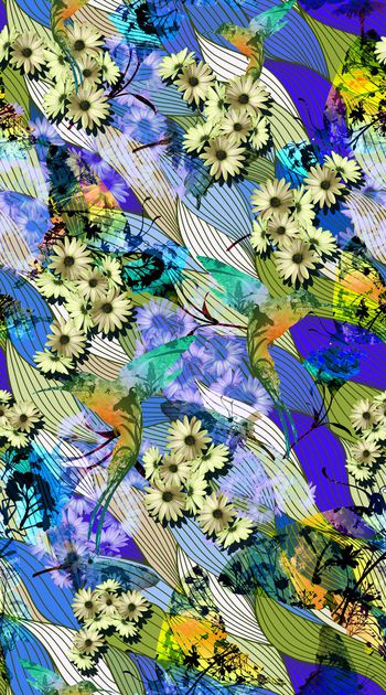 399251-蝴蝶风景剪影 拉丝线条 色彩 小雏