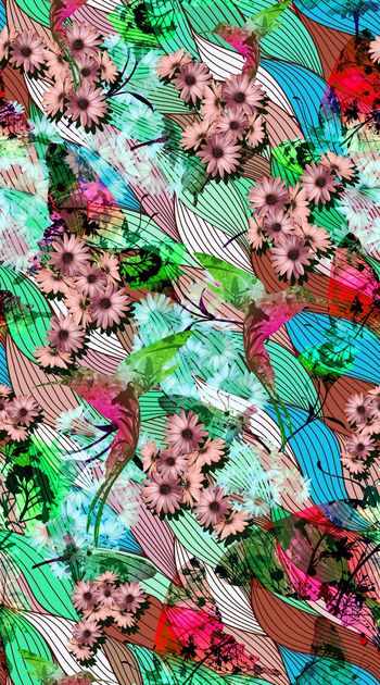 399252-蝴蝶风景剪影 拉丝线条 色彩 小雏