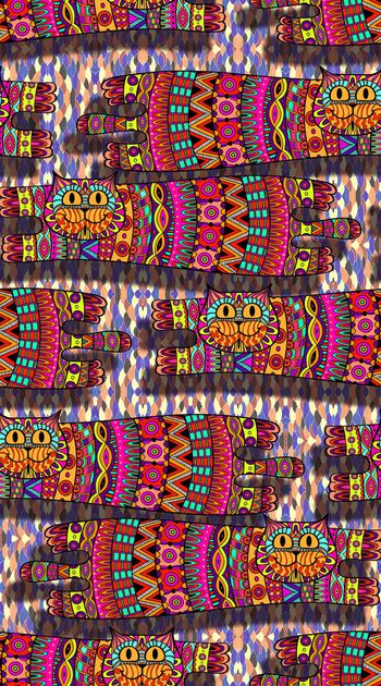 399253-民族漫画猫咪 曲线底纹 服装 流行