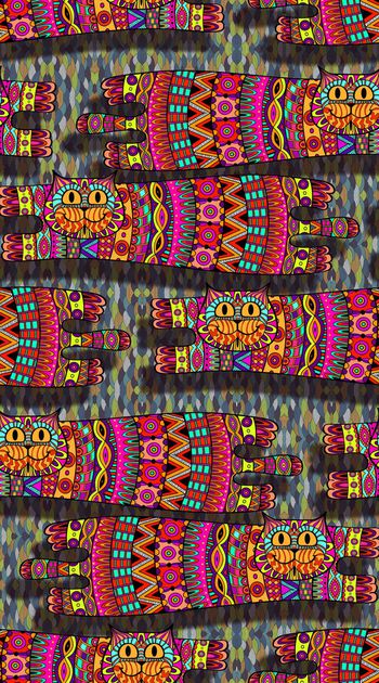 399254-民族漫画猫咪 曲线底纹 服装 流行