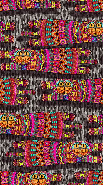 399255-民族漫画猫咪 曲线底纹 服装 流行