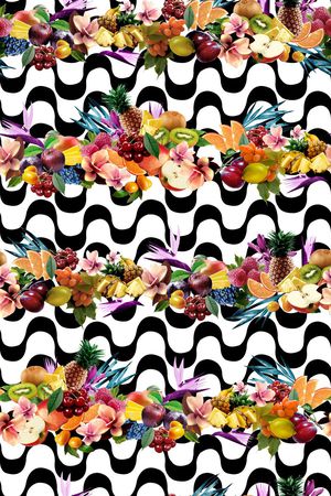 黑白几何波浪印花华亿平台图片