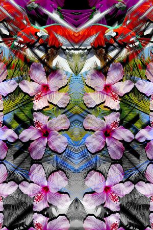 热带对称纹路叠加模糊效果印花华亿平台图片