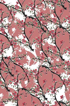 水墨花卉梅花水墨钱塘印花华亿平台图片