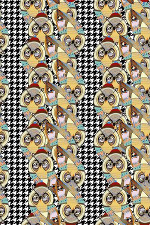 猫头鹰和千鸟纹提花印花华亿平台图片