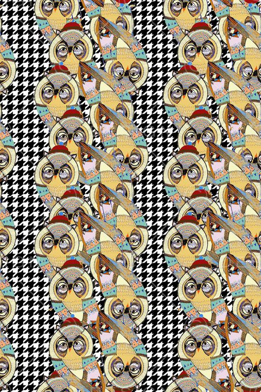 猫头鹰和千鸟纹提花印花华亿平台图片