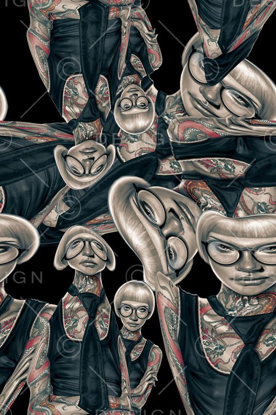 抽象纹身艺术油画风格美女印花华亿平台图片