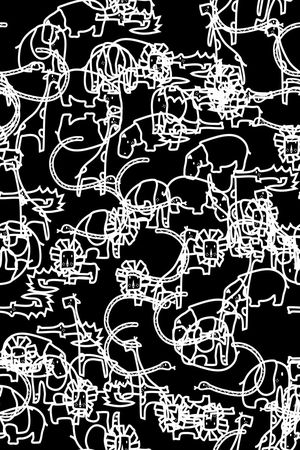 黑白简笔动物乱线条印花华亿平台图片