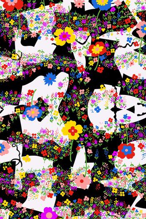 几何斑马纹和简笔花草印花华亿平台图片