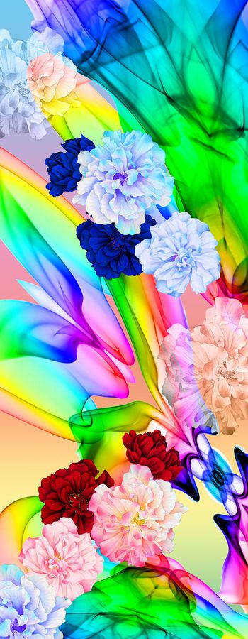 400424-春风如丝写意梦幻彩虹手绘芙蓉花长巾