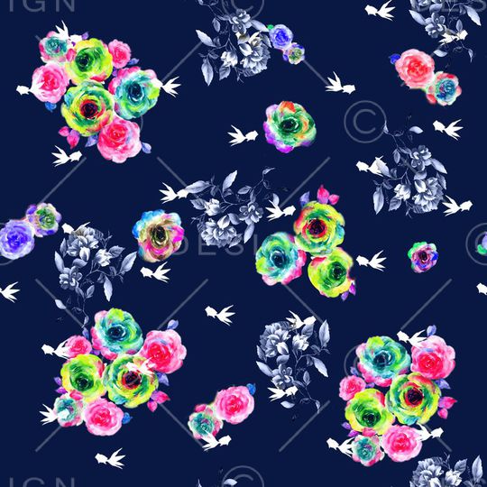 彩绘大花印花华亿平台图片