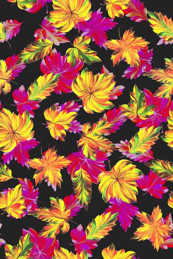 401318-写意撞色秋天的树叶针叶植物秋冬半身