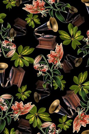 复古留声机印花华亿平台图片