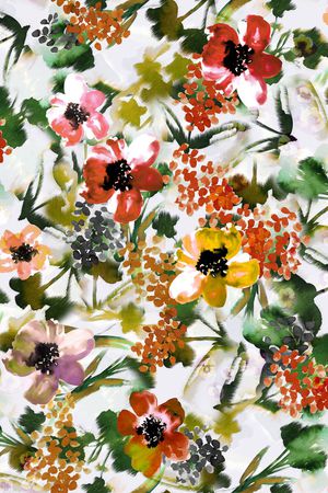 手绘水彩花印花华亿平台图片