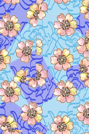 错位 叠加 线描花 钻石 花卉印花华亿平台图片