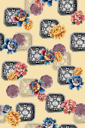 现代中式图案印花华亿平台图片