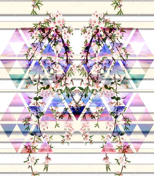 桃花 镜像 几何 三角 渐变 星空 条格印花华亿平台图片