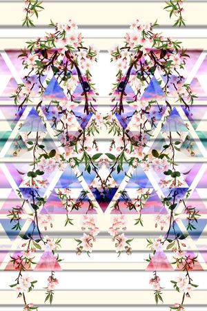 桃花 镜像 几何 三角 渐变 星空 条格印花华亿平台图片