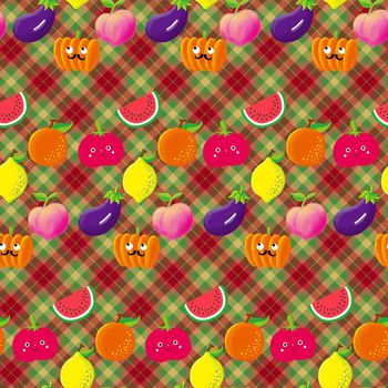 403468-手绘卡通水果撞色苏格兰格纹童装华亿平台