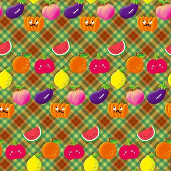 403469-手绘卡通水果撞色苏格兰格纹童装华亿平台