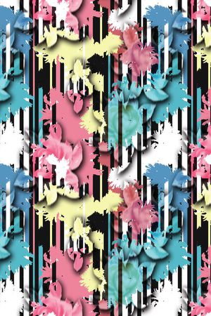 热带植物 模糊花 竖条 叠加印花华亿平台图片