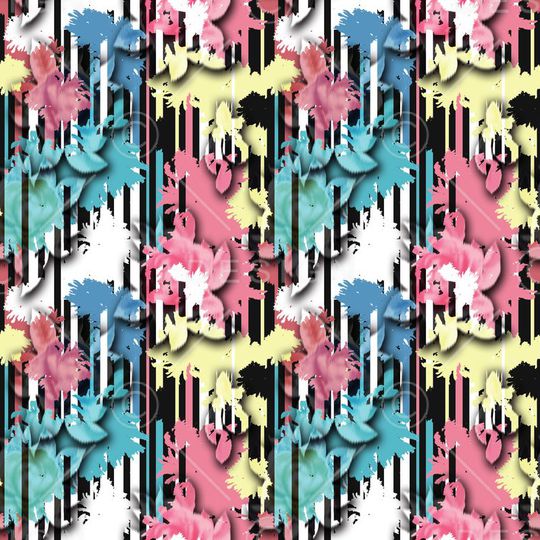 热带植物 模糊花 竖条 叠加印花华亿平台图片