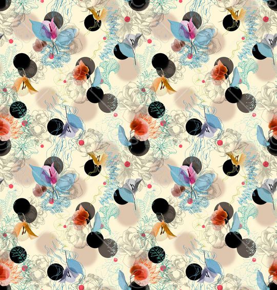 波点 圆点 花卉 线描 标本 叠加印花华亿平台图片