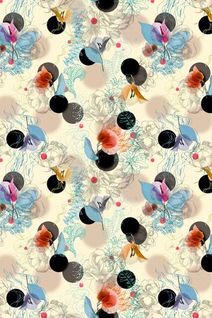 波点 圆点 花卉 线描 标本 叠加印花华亿平台图片