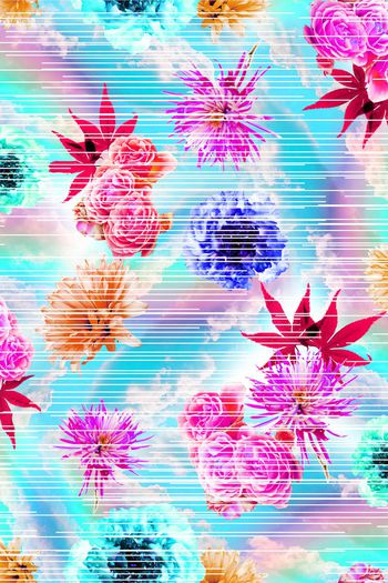 404147-彩虹线条天空悬浮花朵