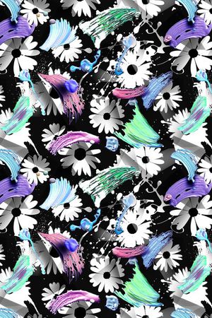 泼墨 笔触 油画 菊花 飞溅 渐变几何 叠加印花华亿平台图片