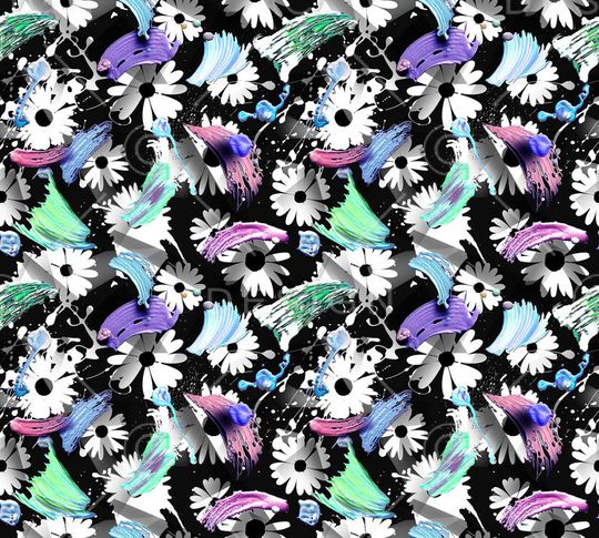 泼墨 笔触 油画 菊花 飞溅 渐变几何 叠加印花华亿平台图片