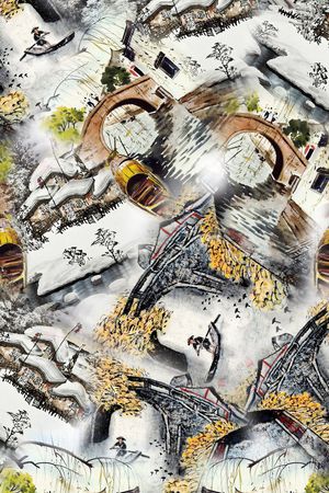 手绘水墨印花华亿平台图片