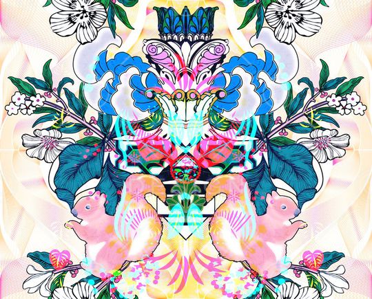 松鼠 动物 大叶片 线描花 海浪 梅花 罗马柱 卡通  镜像印花华亿平台图片