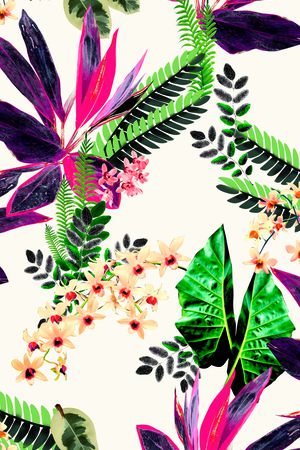 热带花卉 叶子印花华亿平台图片